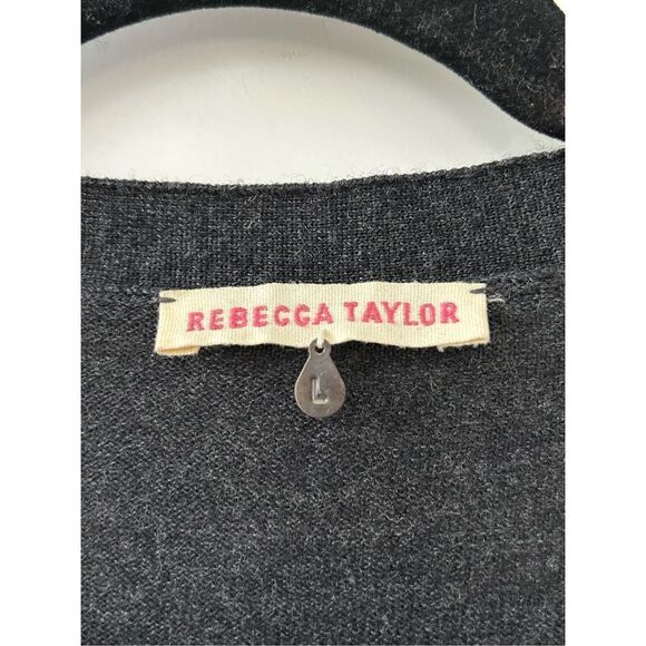 Rebecca Taylor Ruffle V-Neck Merino Wool Cardigan Gray Women’s Size Large - Picture 4 of 5